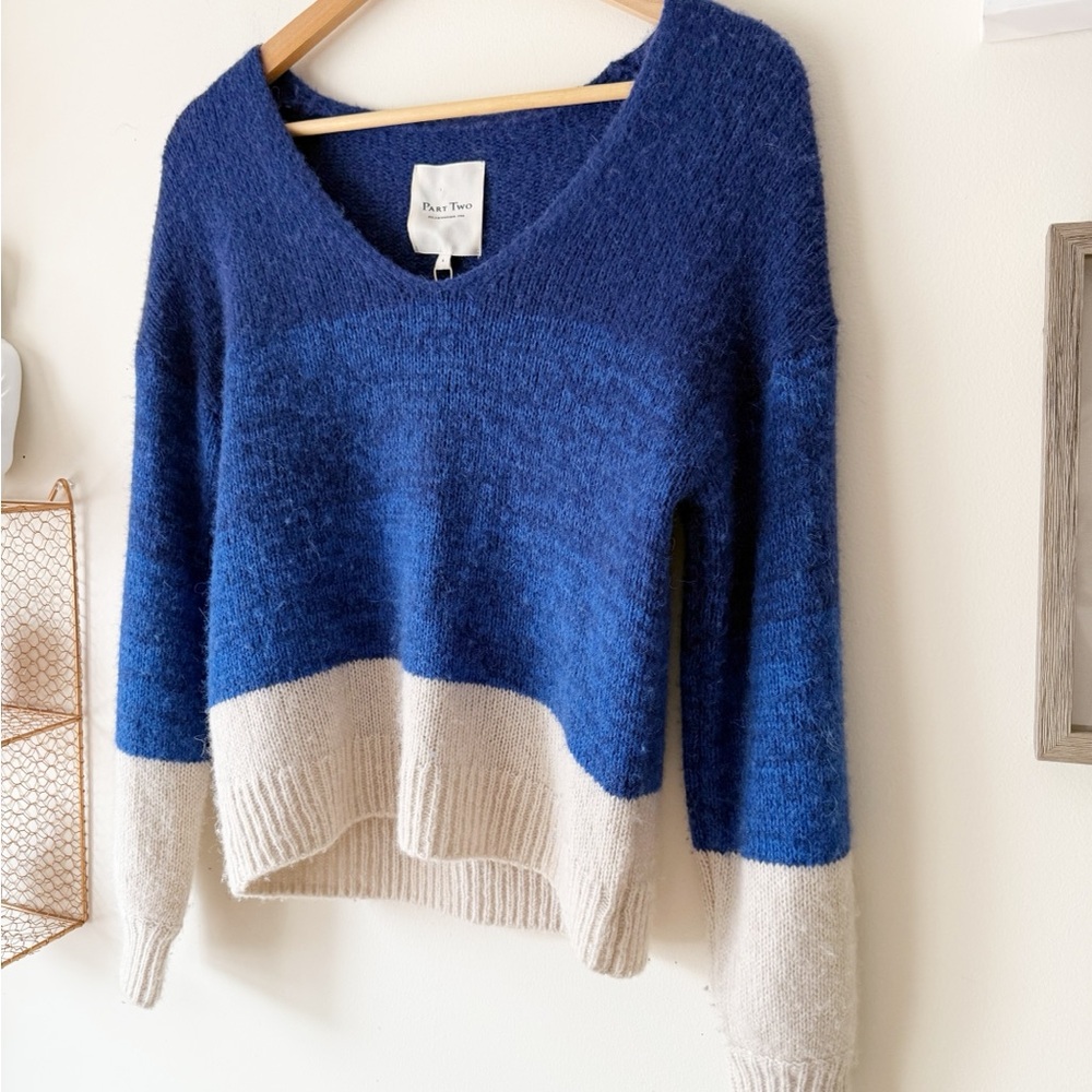 Part Two Raluca Copenhagen Blue Ivory Colorblock Alpaca Wool Blend Sweater Small - Picture 5 of 15